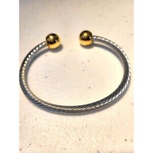 Magnet Therapy Siler Tone “C" Cuff Twisted Rope Bracelet gold tone caps size 6